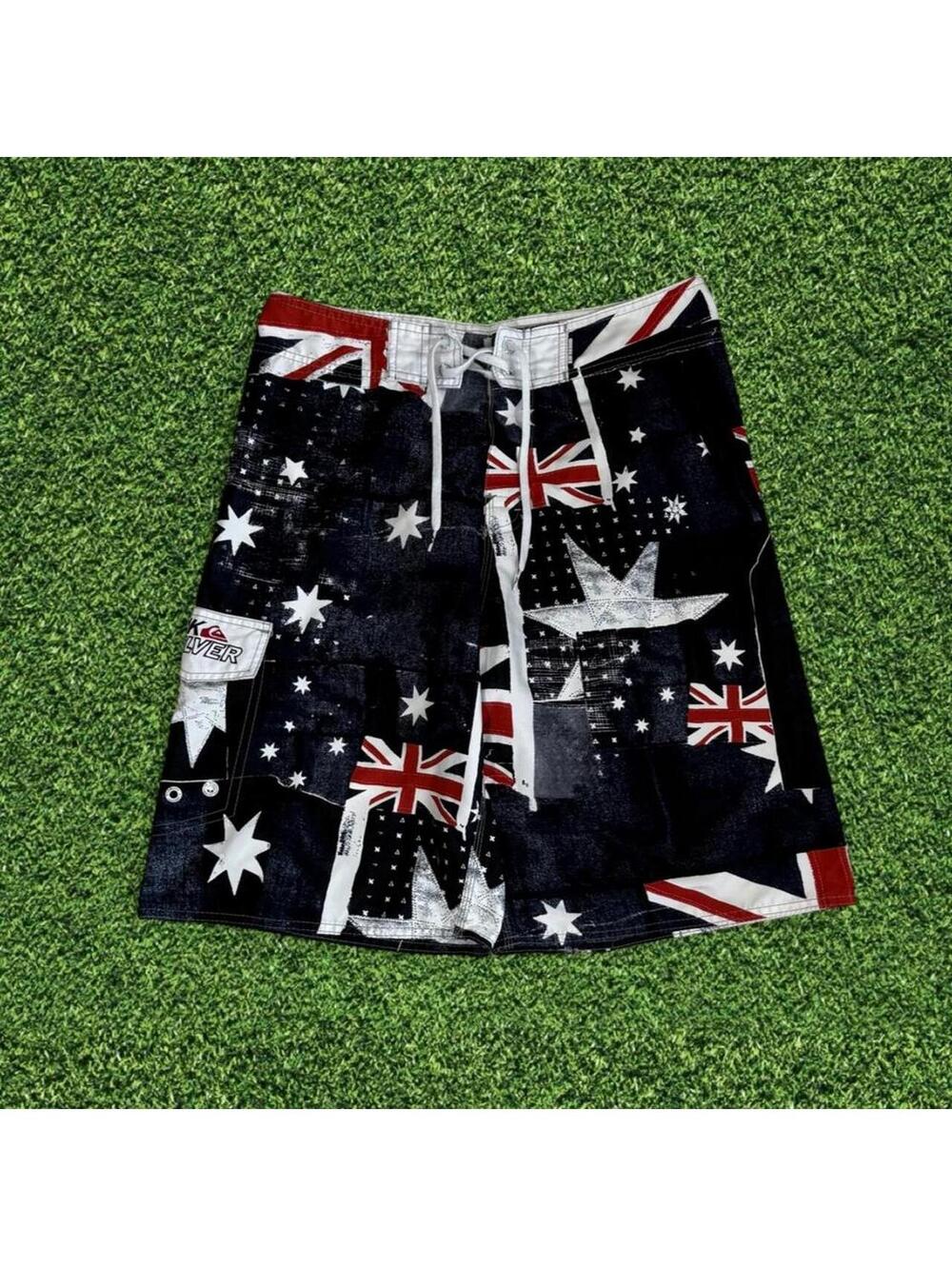 Y2K Quiksilver Australian Flag AOP Board Shorts Surf Skater Size 32